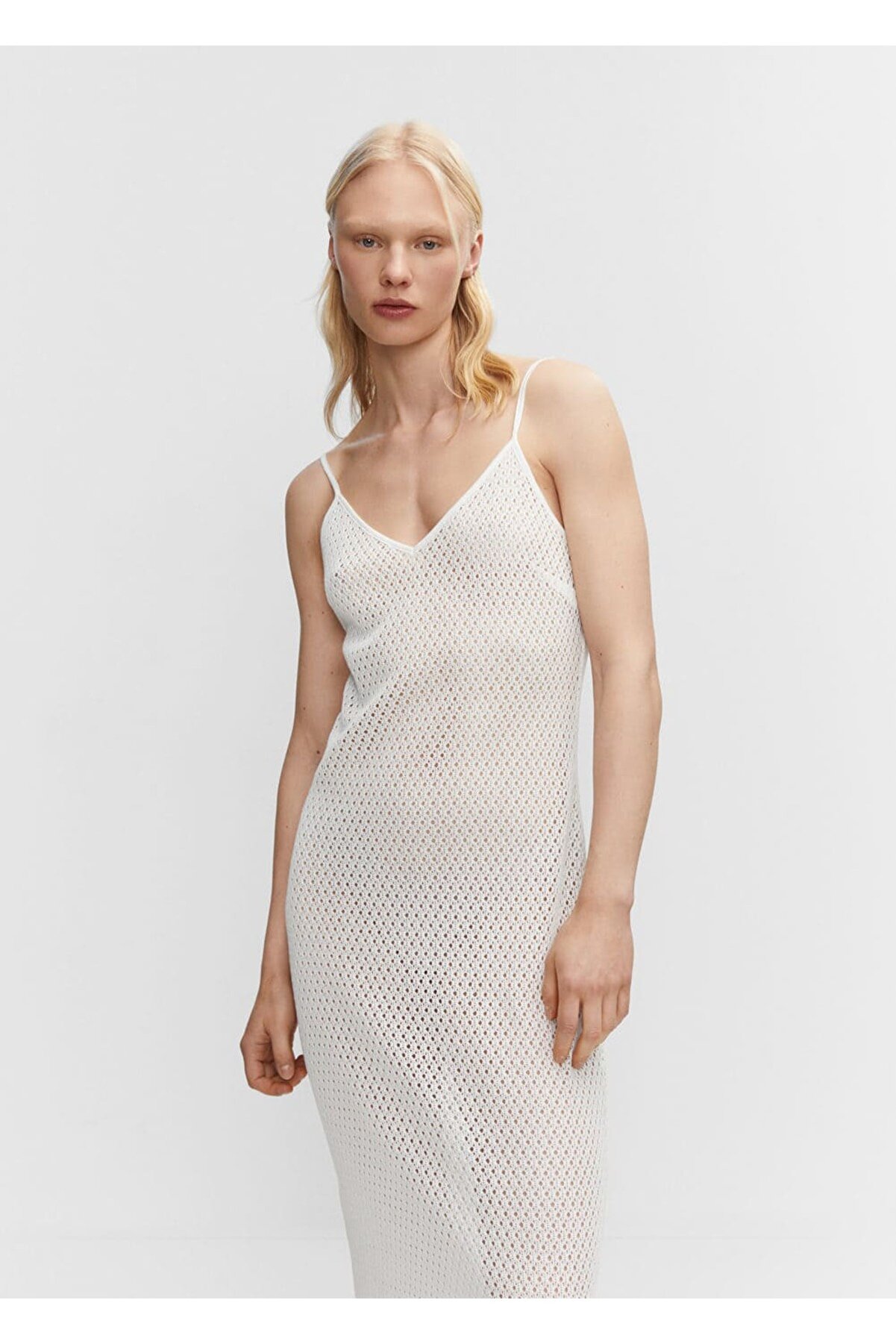 Woven long <b>dress</b> with holes Белый.